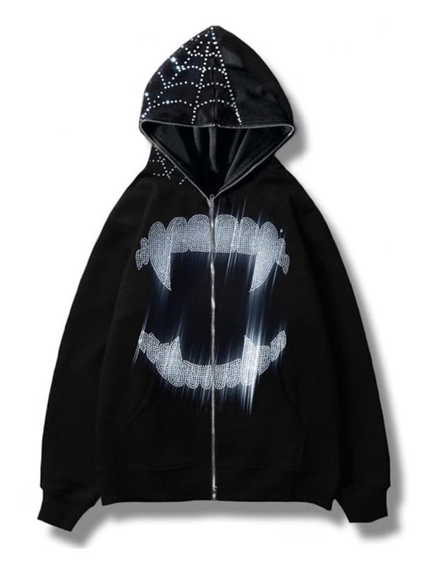 Amazon.com: BAIMORE Unisex Street Y2K Rhinestone Teeth Spider Web