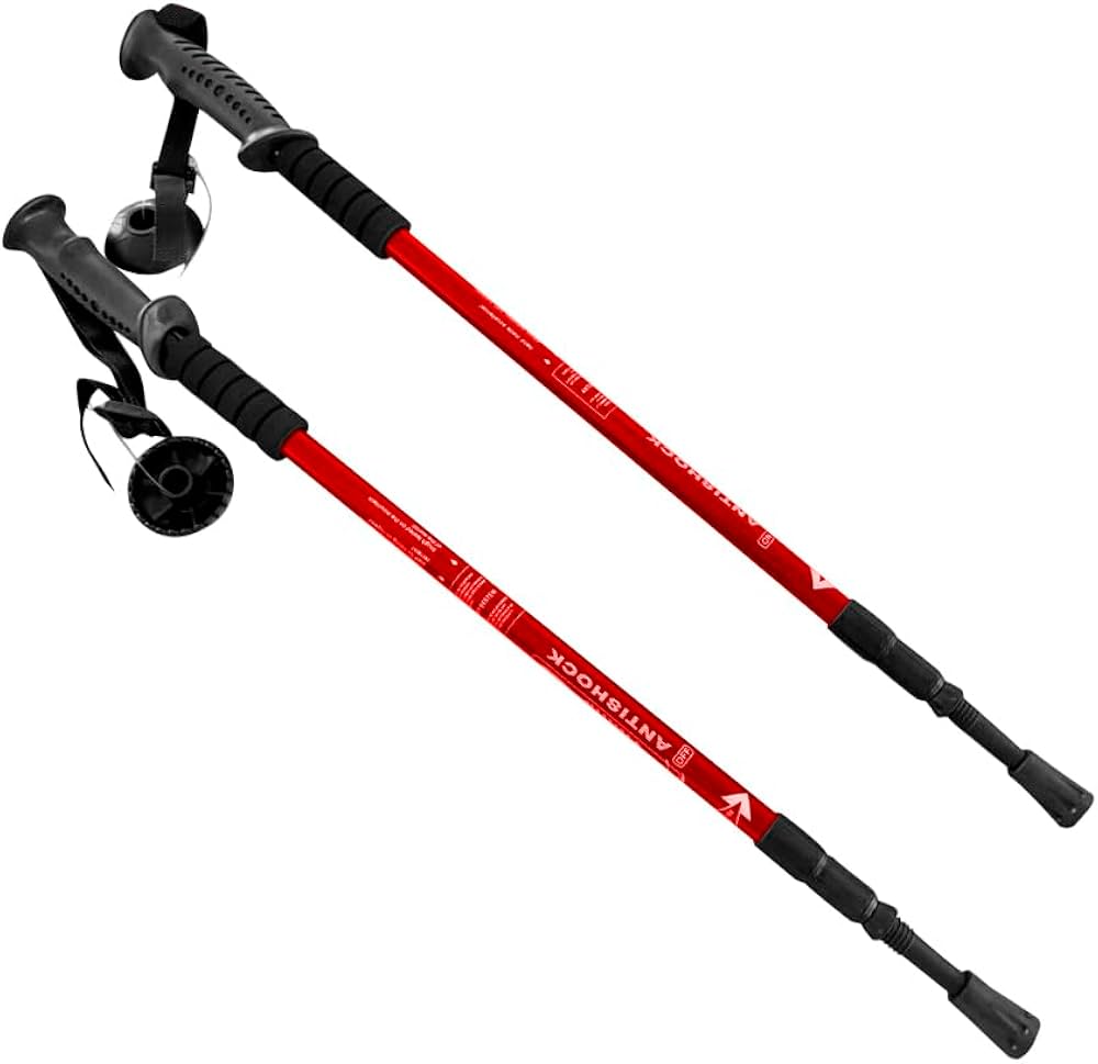 Amazon | ノルディックウォーク用 ポール 軽量伸縮 2本 杖 レッド