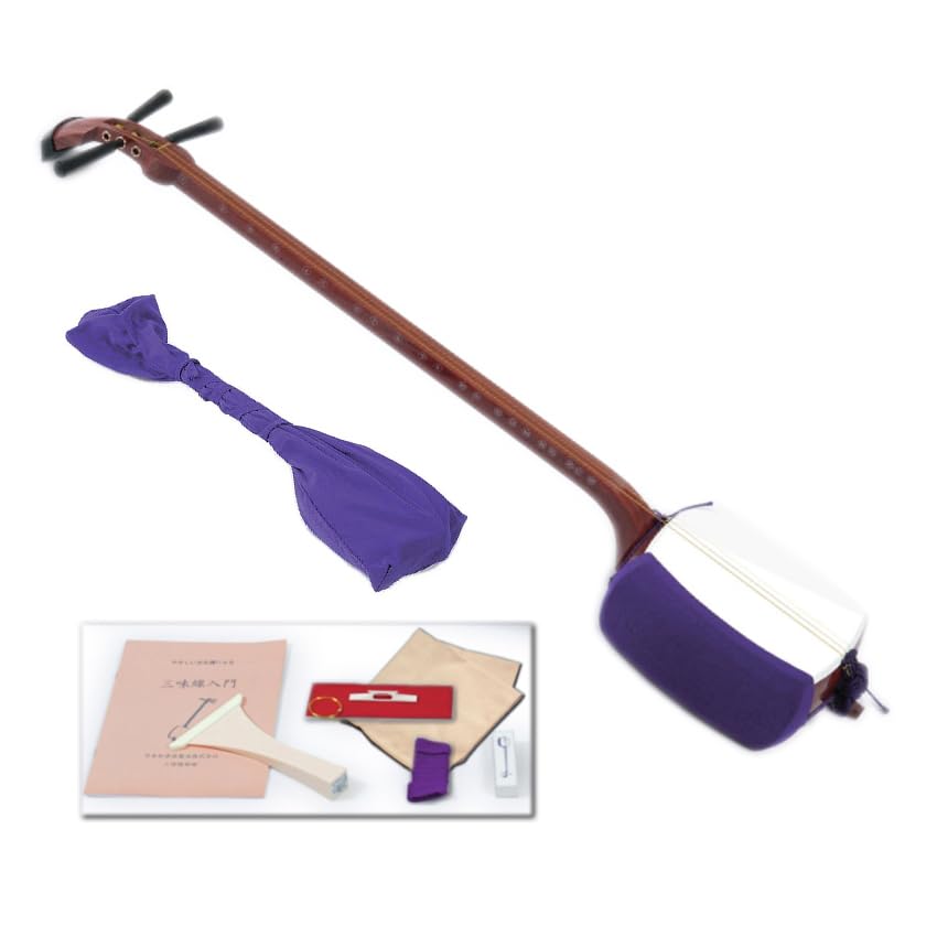 と*パ様 三味線本体 木製 紫色カバー付き と*パ様 三味線本体 木製