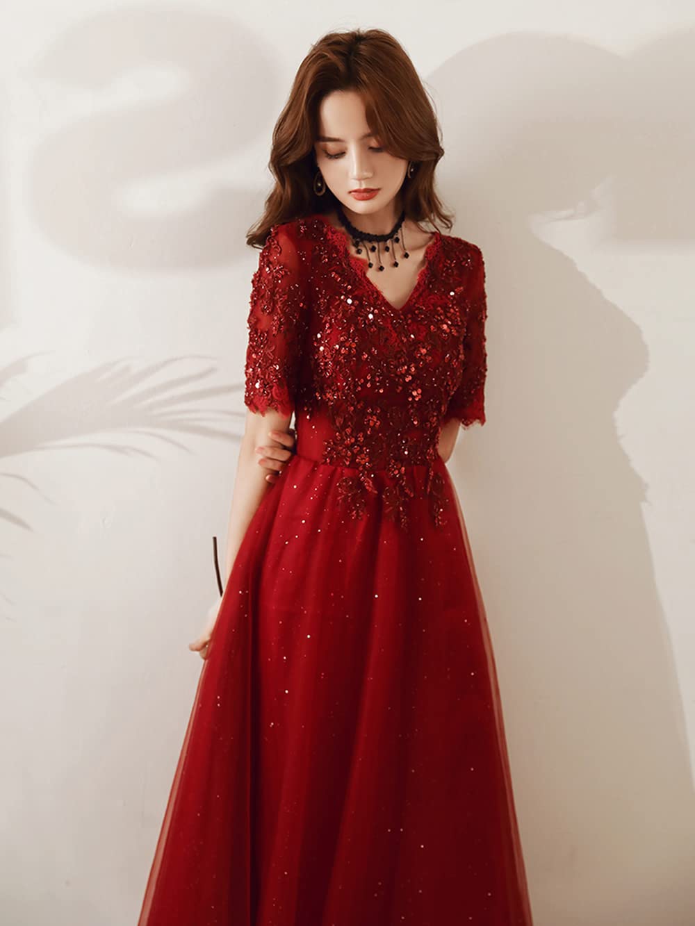 Amazon.co.jp: ドレス 大人 ピアノ 発表会 ワインレッド 妊婦