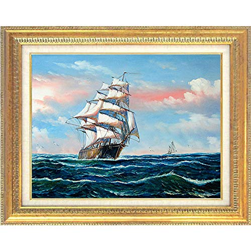 Amazon.co.jp: フルトン『夕暮れの海(帆船F20)』油彩画 風景画 海洋画