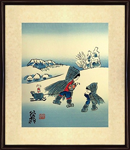 Amazon.co.jp: 谷内六郎『四季版画 冬』木版画 風景画 人物画 雪景色