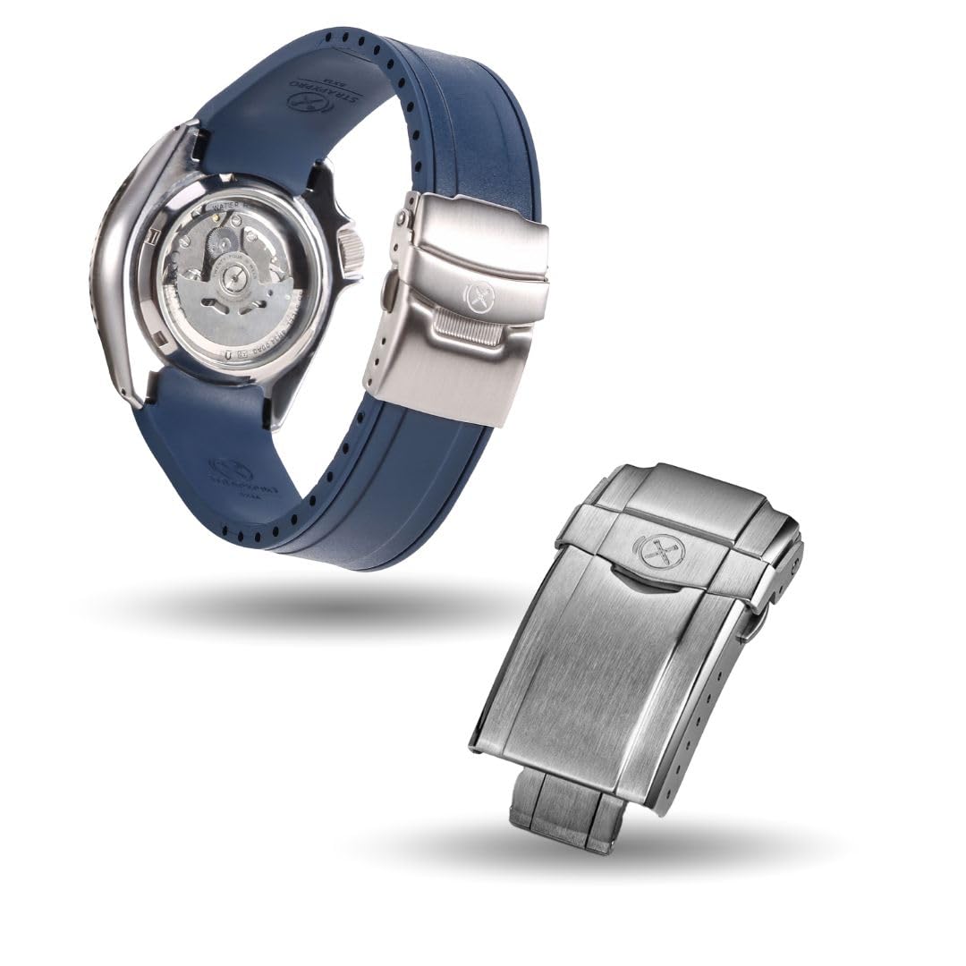 Bundle of 22mm Navy Blue Watch Band with Silver Clasp for Seiko 5