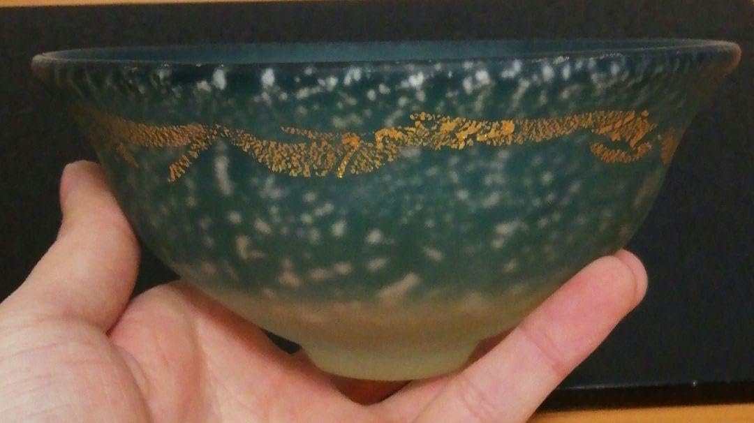 茶道具彩色金銀箔入クリスタル茶碗大川薫共箱ガラス硝子夏茶碗茶会