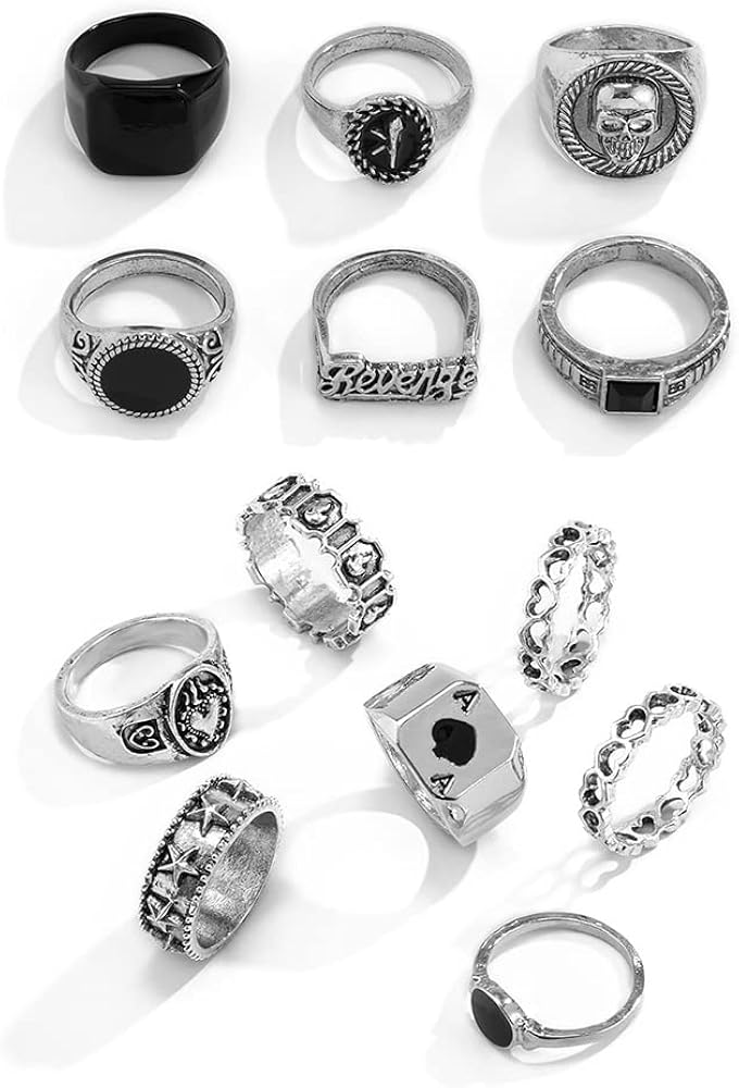 Amazon.com: XUN Zhe Vintage Gold Silver Punk Ring Set for Men