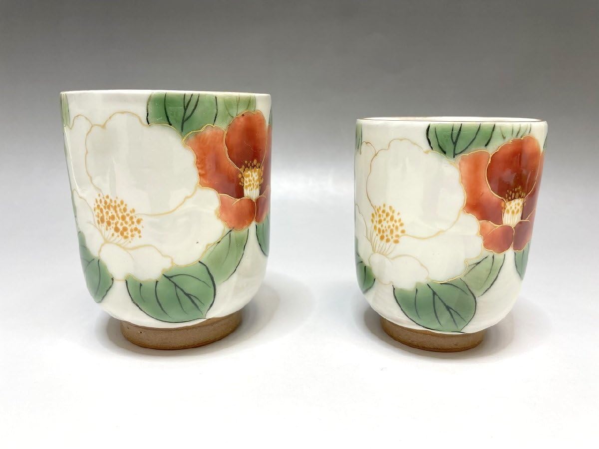 Amazon.co.jp: 京焼 清水焼 陶あん窯 紅白椿 組湯呑 2点セット 共箱付