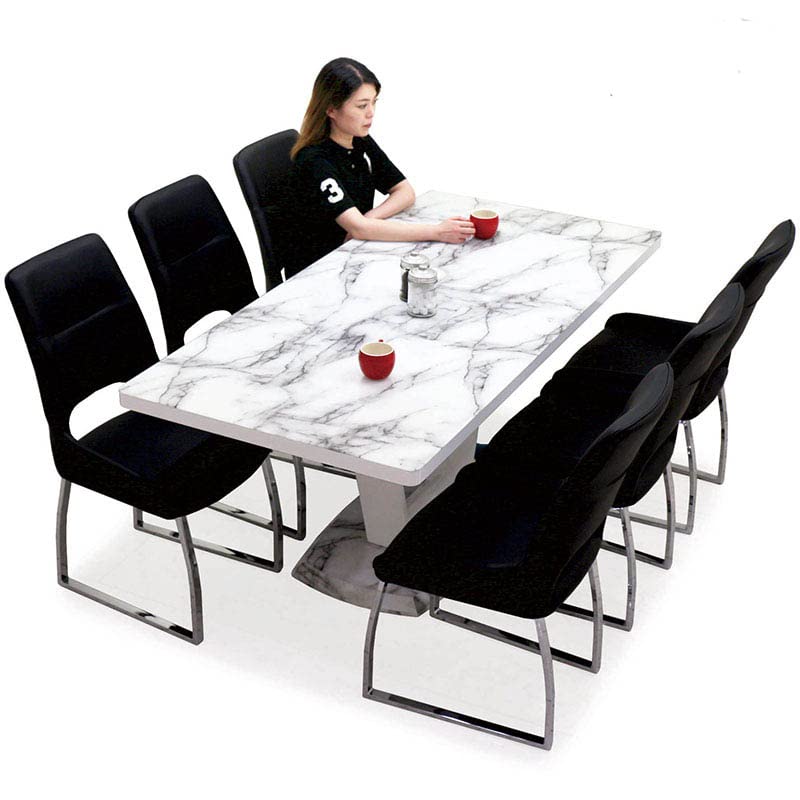 奈良発大理石柄ホワイト6人用180ダイニングテーブル チェアセット