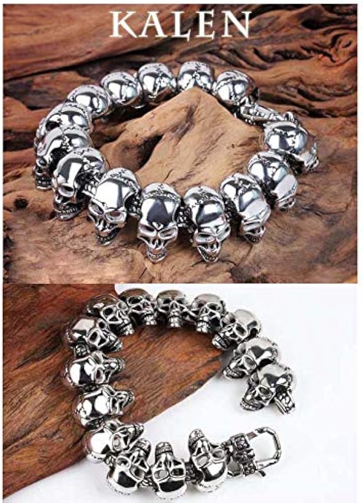 Amazon | ステンレス スカル ブレスレット ドクロ 髑髏 骸骨