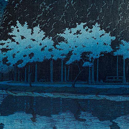 Amazon.co.jp: 川瀬巴水 版画 井の頭の春の夜 原寸大 39.1×26.3cm