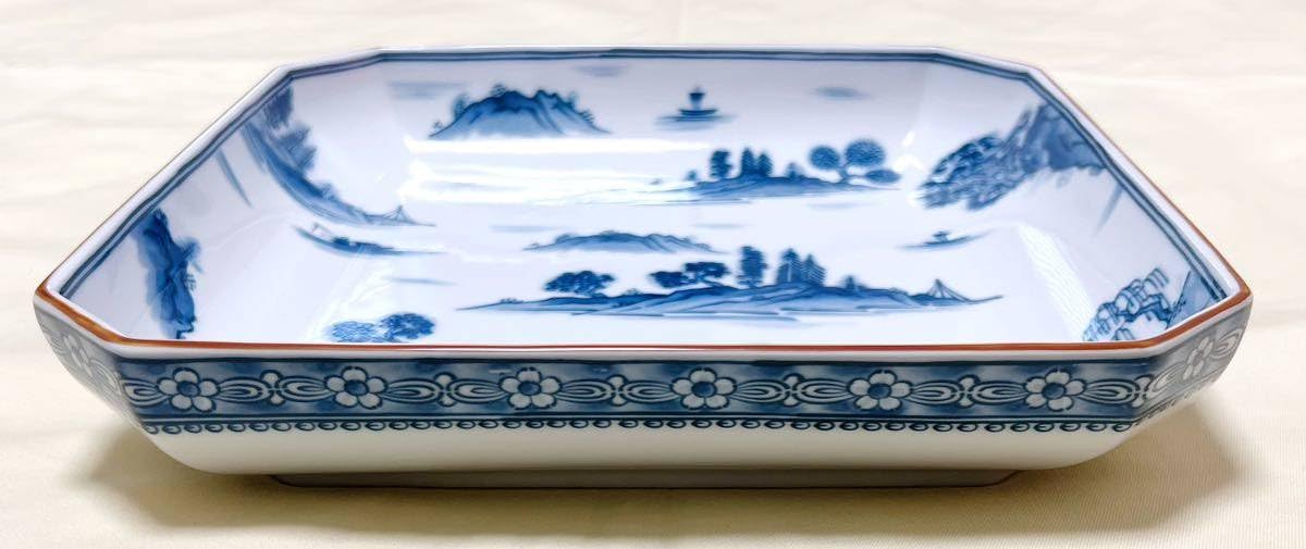 Amazon.co.jp: 前畑陶器 庫山窯 染付山水絵 角大皿 盛皿 直径26センチ