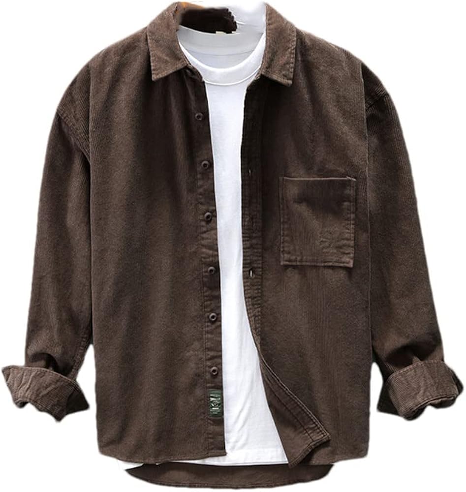 Amazon.com: 100% Cotton Solid Color Corduroy Shirts Men Vintage