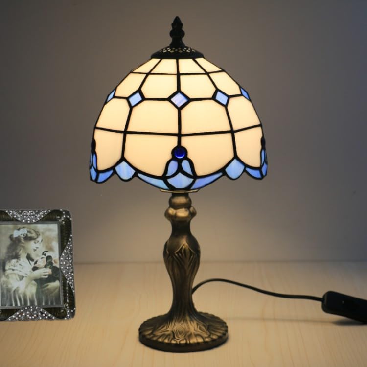 細密ステンドグラス テーブルランプ 藤棚 ブルー系 アンティーク昭和レトロ