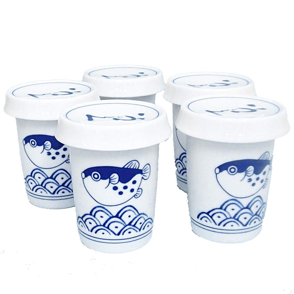 Amazon.co.jp: ヒレ酒カップ 波ふぐ 5個セット ひれ酒 酒器 業務用