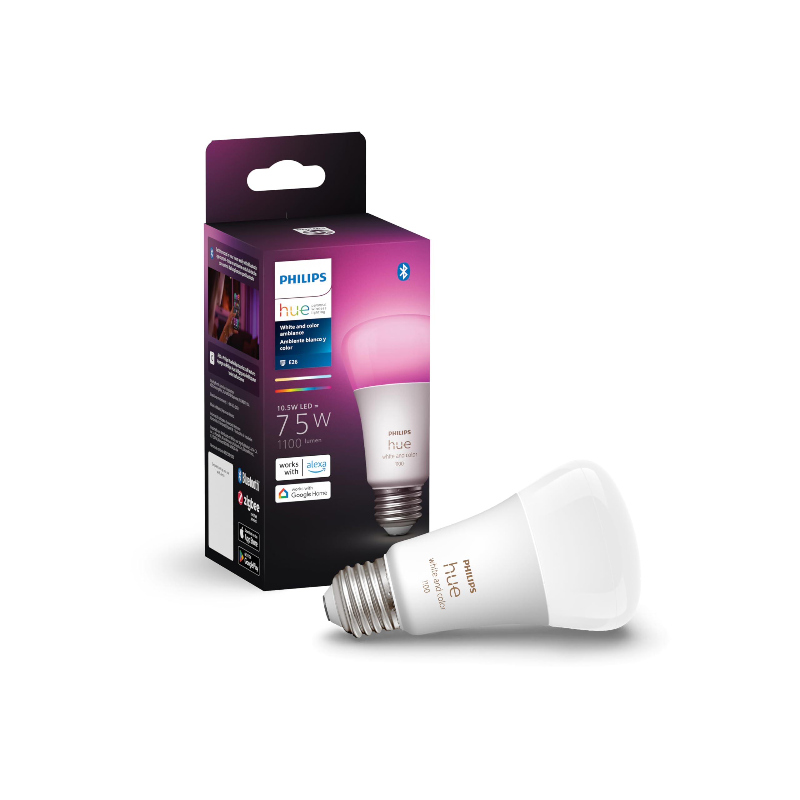 Philips Hue Lâmpada de LED Smart 75W A19 – Luz branca e colorida