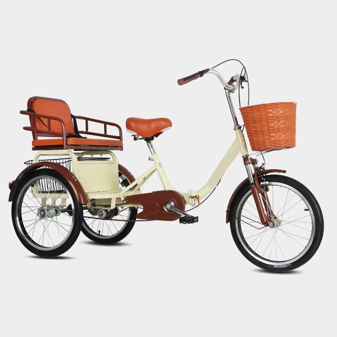 ベージュ 三輪車 前後バスケット付き ベージュ 三輪車 前後バスケット付き