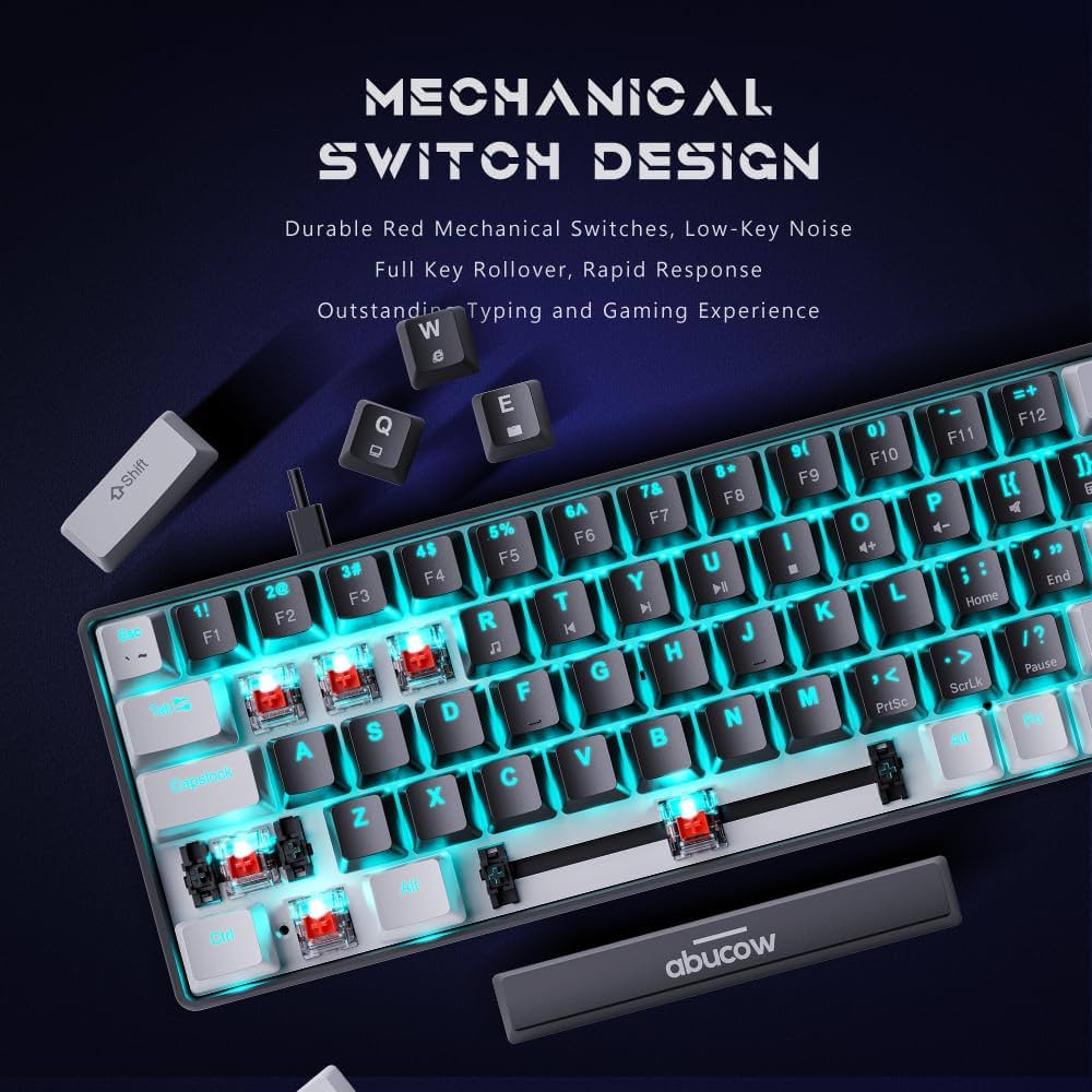 Amazon | abucow 68キーのメカニカルゲーミングキーボード、ブルー
