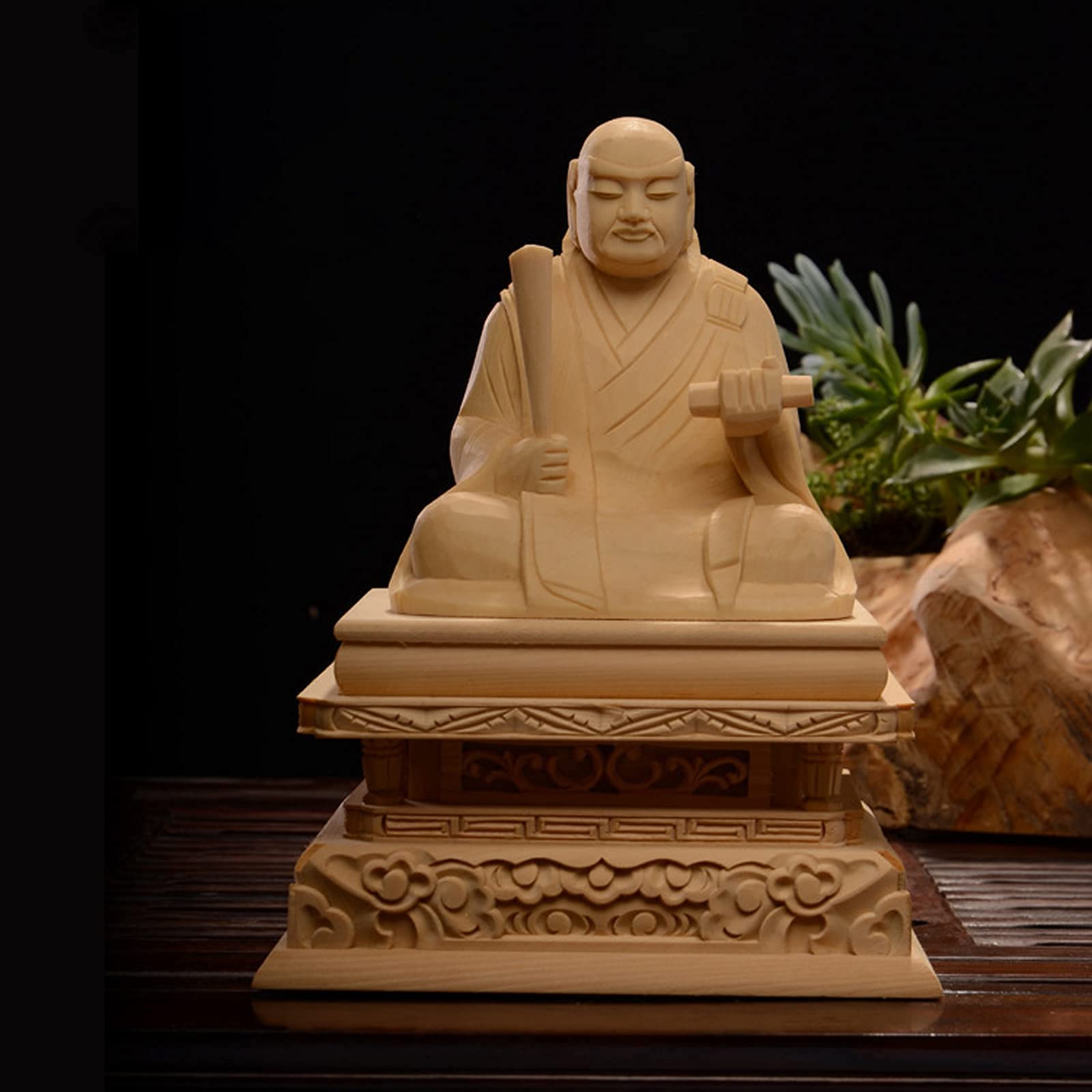 Amazon｜木彫り仏像 日蓮聖人座像 日蓮上人 (日蓮宗 法華経) 桧木製