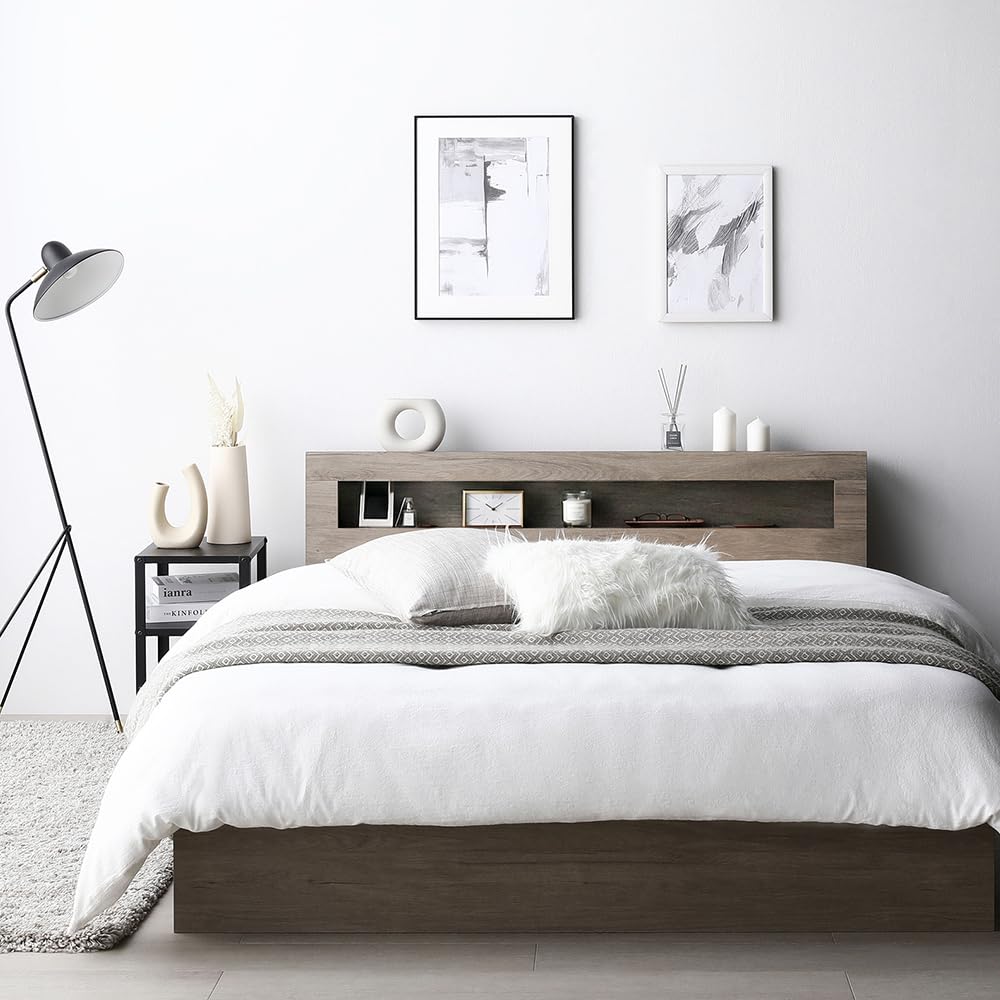 Amazon｜RASIK ベッド ダブル フレームのみ グレージュ 収納付き