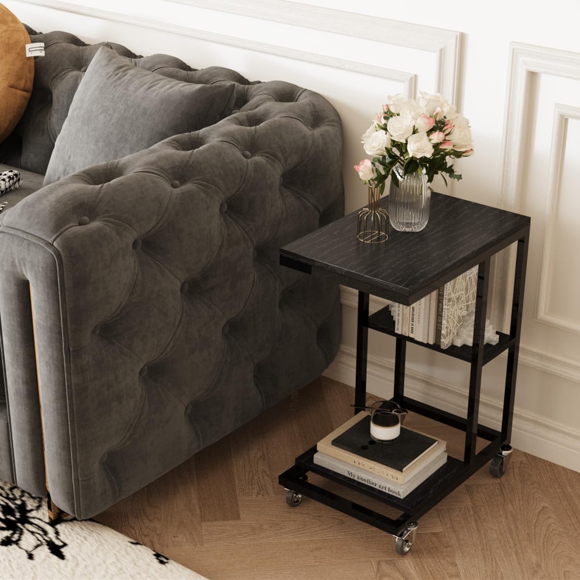 Amazon｜ZXD サイドテーブル ワゴン キャスター付きコの字型デザイン
