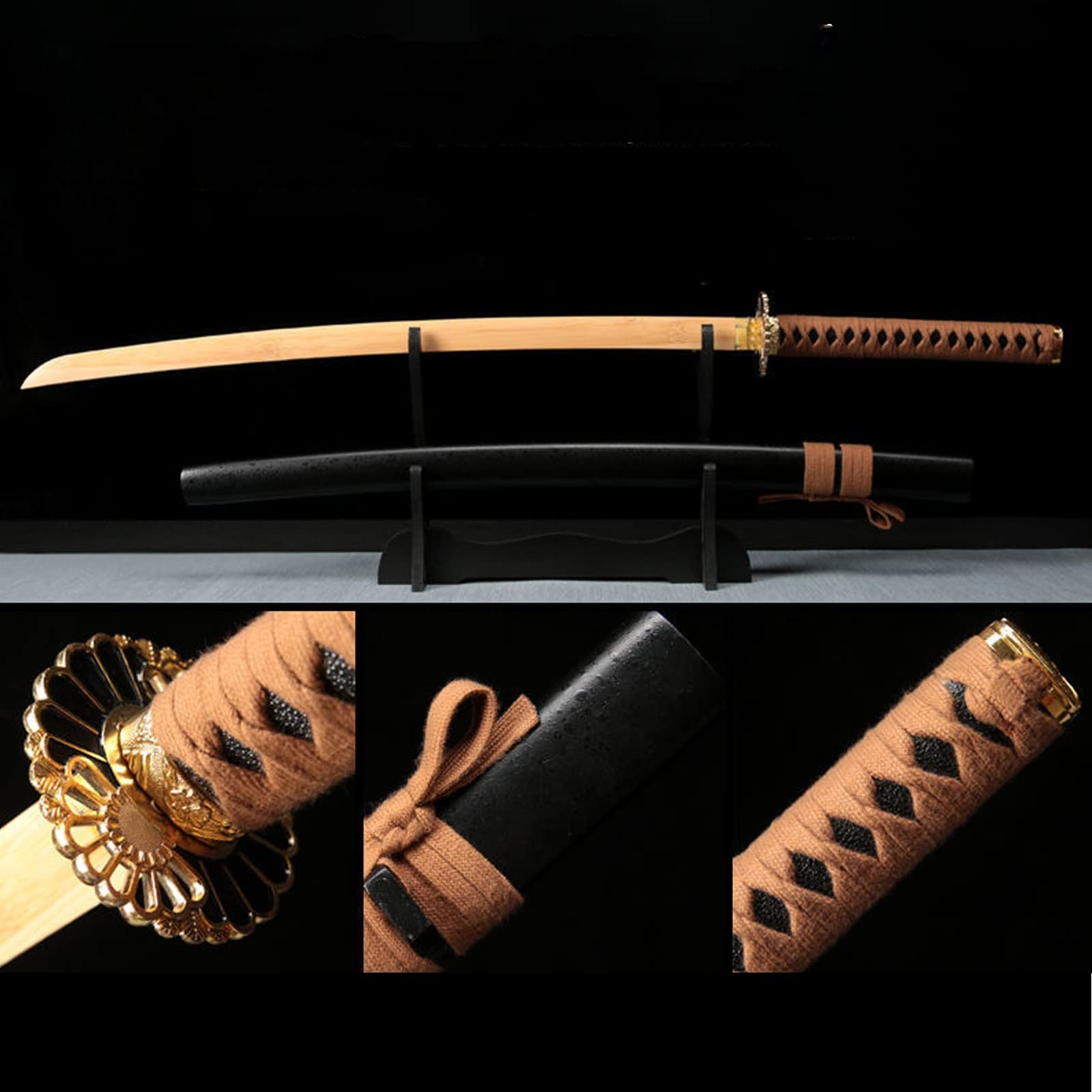 高級模造刀 高級居合刀 土佐美術刀剣 大小セット 本研波刃 竹笹柄 居合