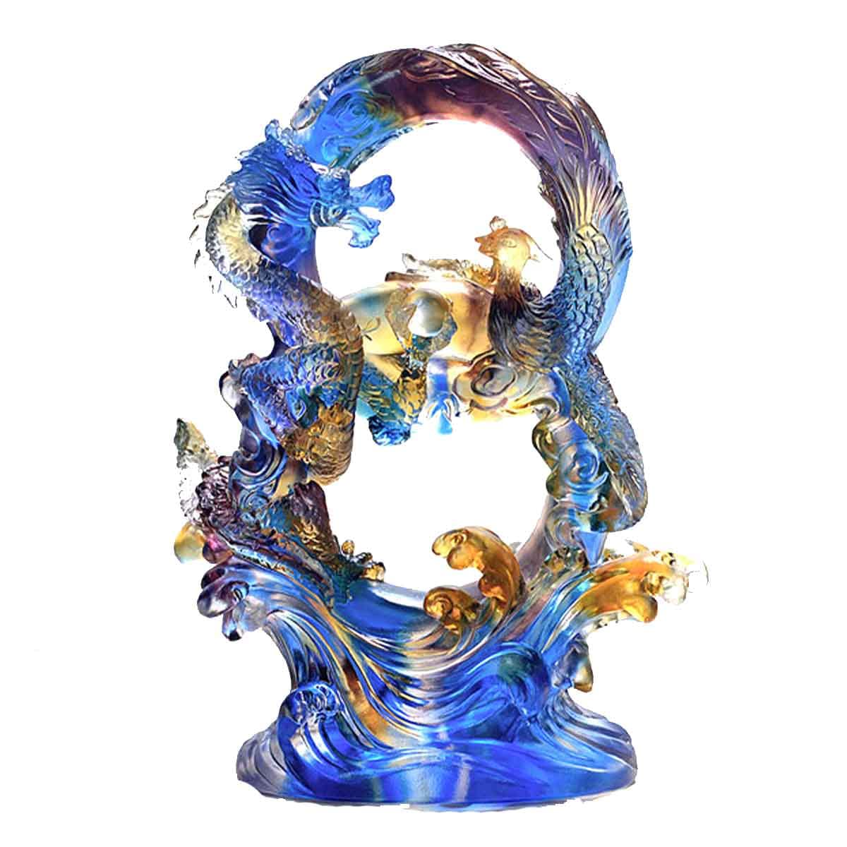Amazon.co.jp: artlies 龍神 鳳凰 8 風水 5本爪 置物 ガラス 玉 開運