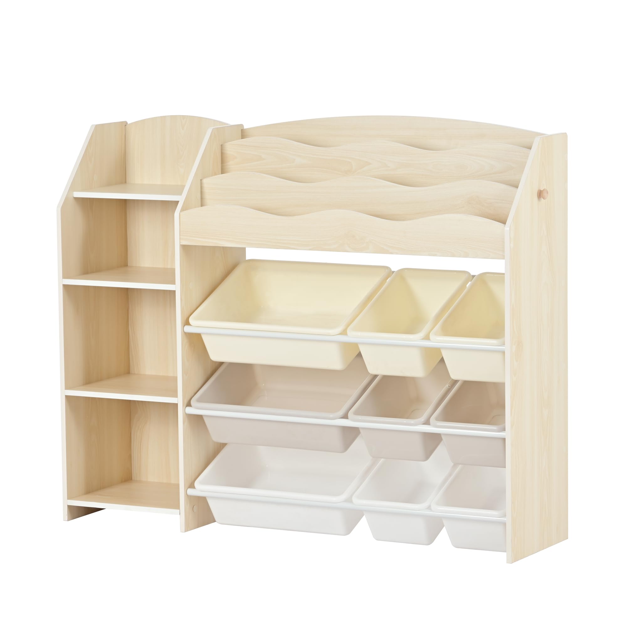 Amazon.co.jp: おもちゃ箱 本棚付き 天然木 収納ボックス 大容量 幅114
