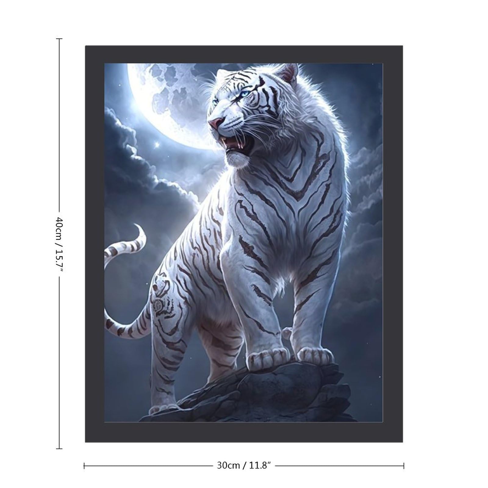 Amazon.co.jp: 岩の上に立つホワイトタイガー 絵画 絵 百獣の王 アート