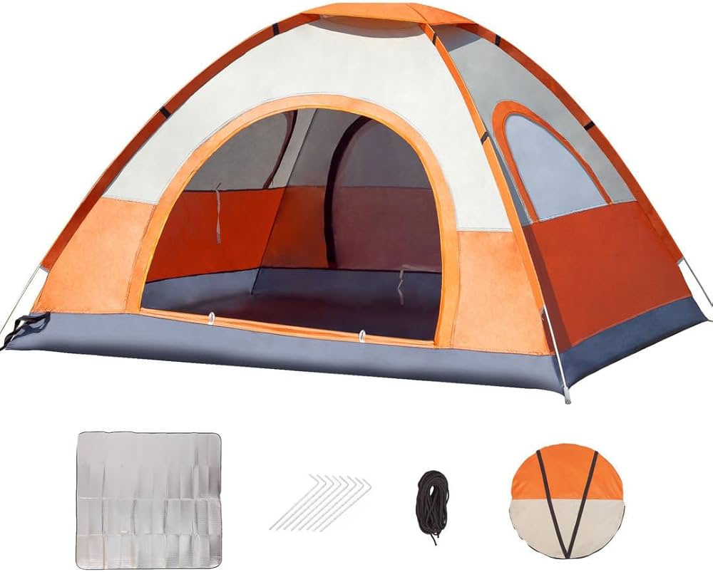 未開封品】ワンタッチキャンピングテント3ー4人用（オレンジ）