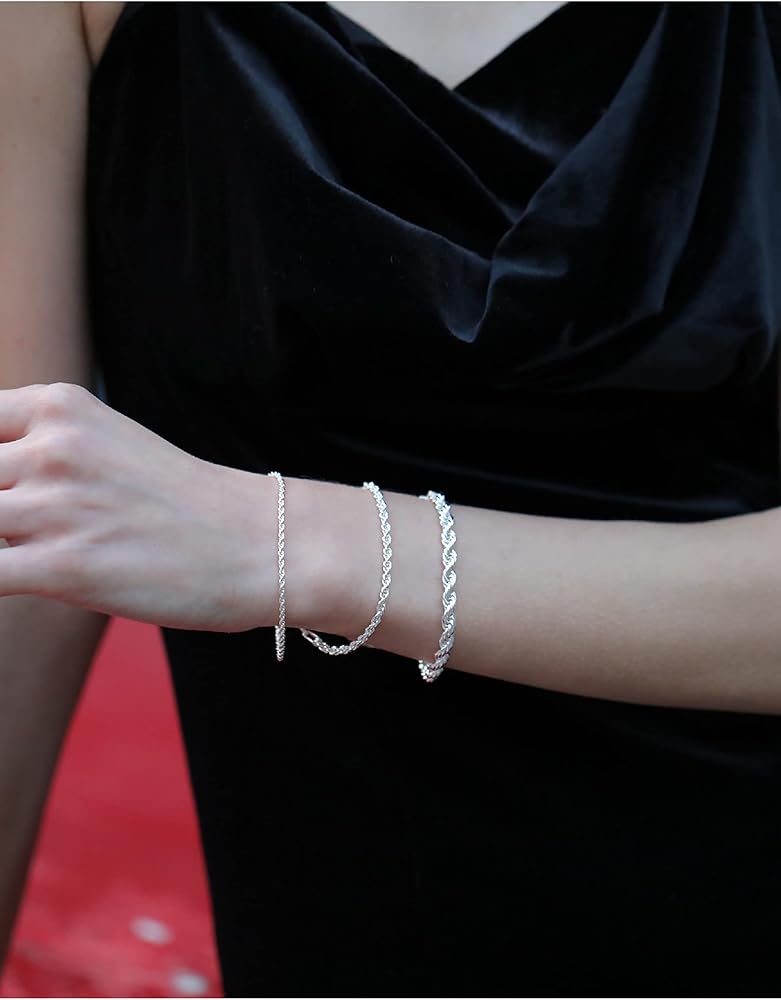 Amazon.com: nometo 925 Sterling Silver Rope Chain Bracelet 2mm