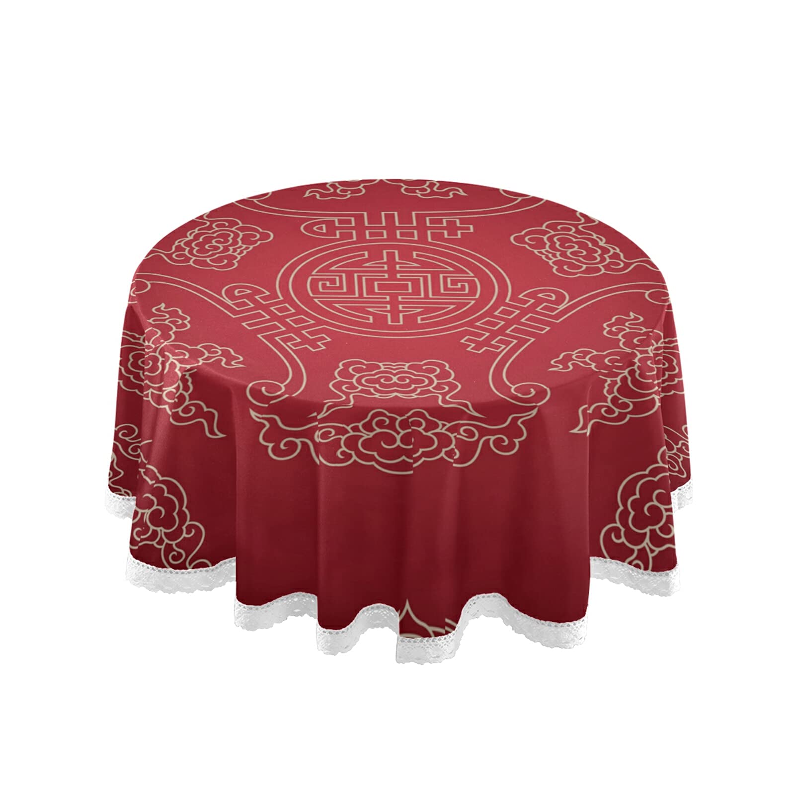 Amazon｜テーブルクロス 円形 中国風 中華風 赤 レッド テーブルマット