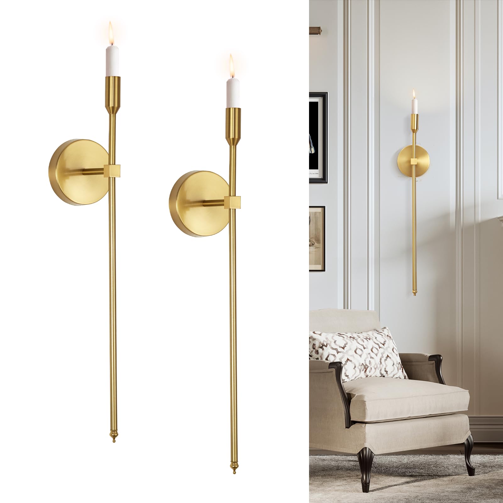 Amazon.com: Gold Candle Sconces Long Wall Candle Holder, Set of 2