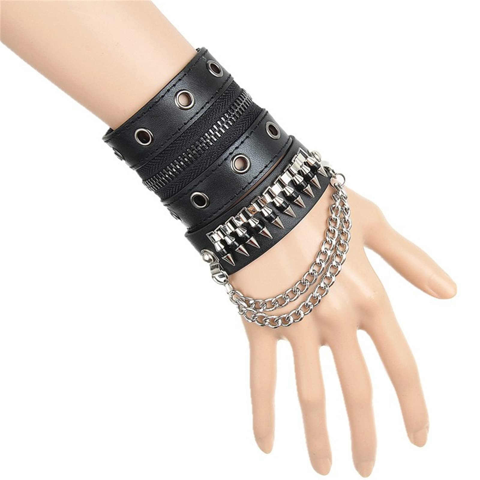 Amazon.co.jp: パンクレザーブレスレット パンク誇張ワイドレザー