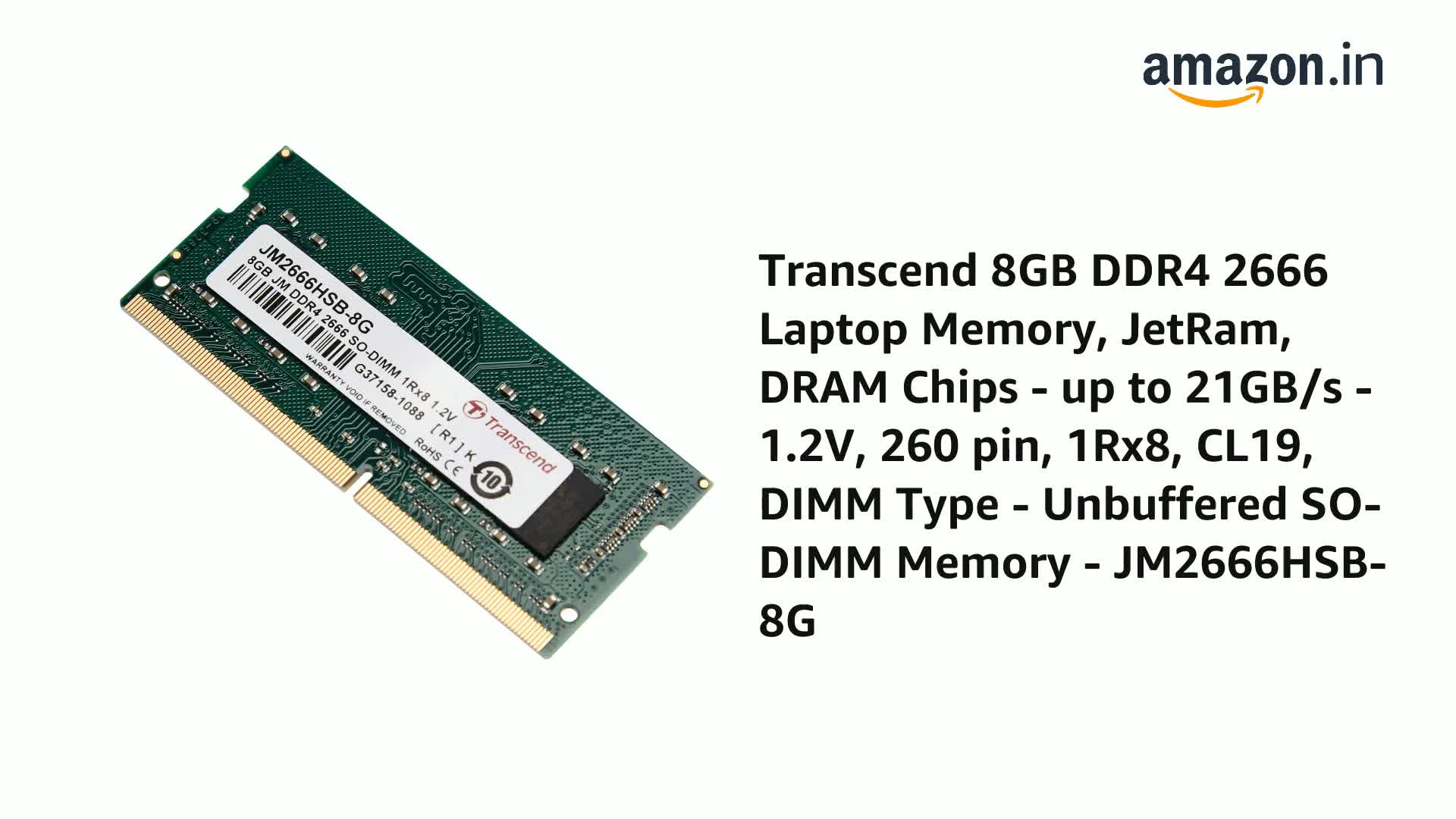 Amazon.in: Buy Transcend 8GB DDR4 2666 Laptop Memory, JetRam, DRAM