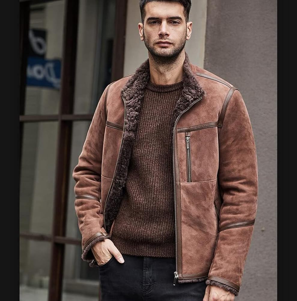 Amazon | [Denny&Dora] メンズ ブラウン ムートン ジャケット スエード