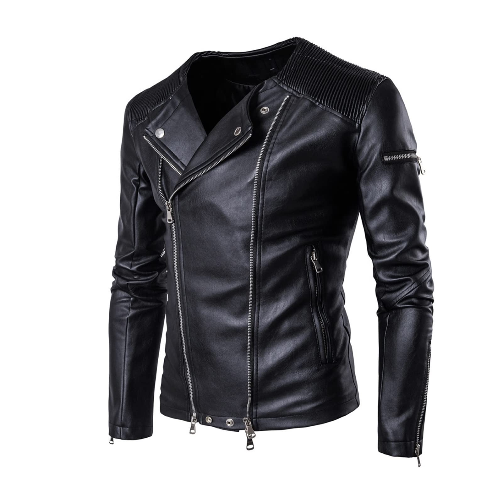 Amazon.com: YXYECEIPENO Men's PU Leather Jacket Without Collar