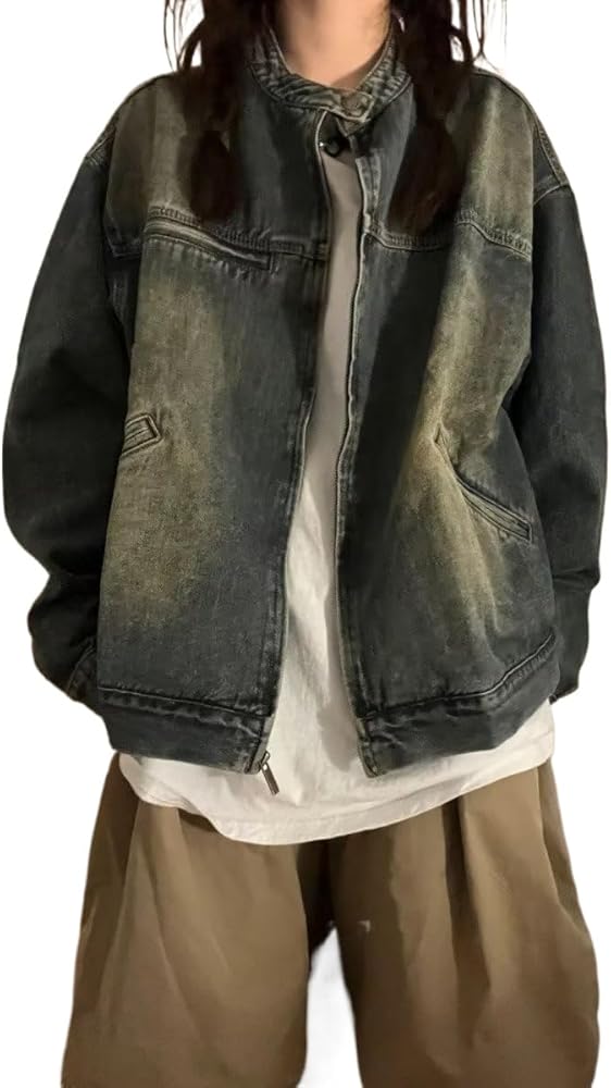 Vintage Denim Jacket for Women Oversized Jean Jacket Men Grunge