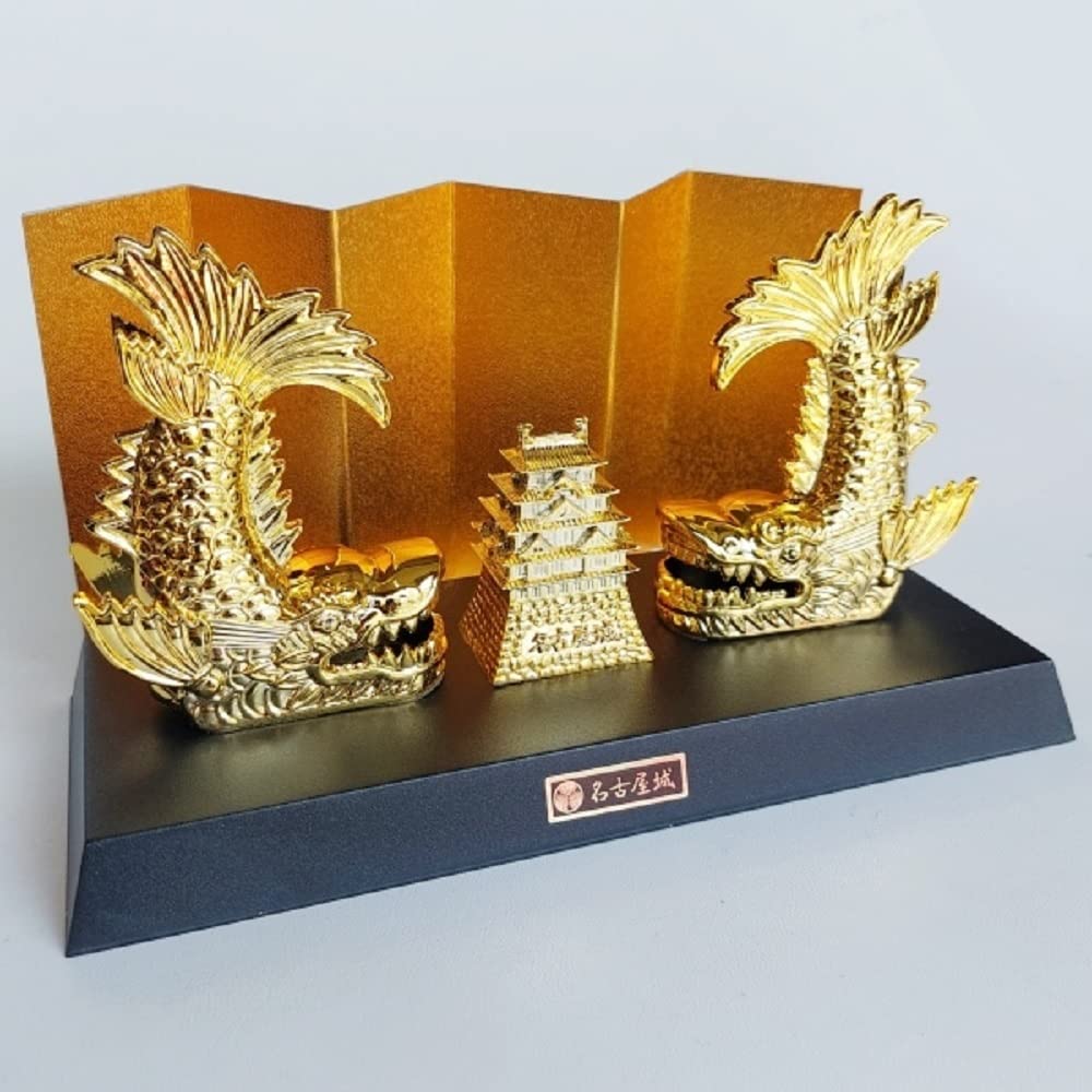 Amazon.co.jp: 城＆二頭金鯱置物（金屏風付き） 名古屋城 開運 必勝