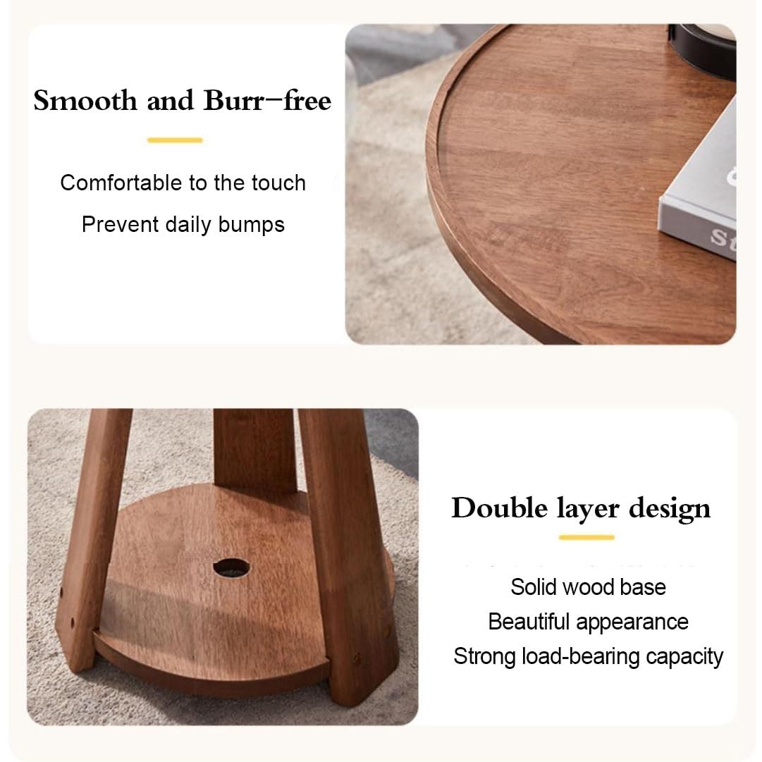 Amazon｜ミッドセンチュリーモダン2層ラウンドサイドテーブル、無垢材