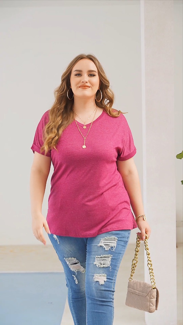Summer Plus Size Tops for Women Short Sleeve Shirts V Neck Tee 1X