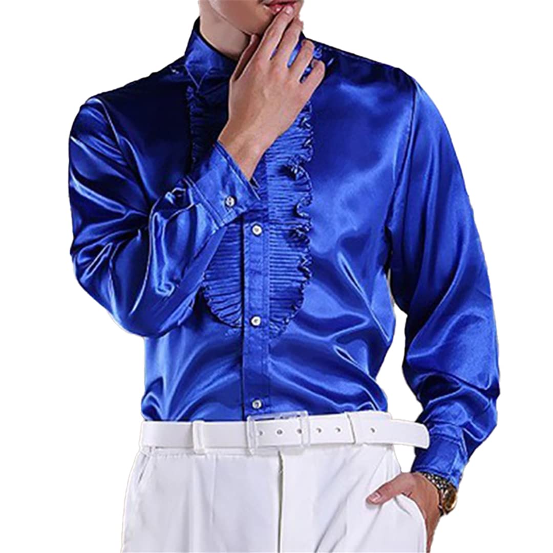 Amazon.co.jp: メンズフリルタキシードドレスシャツスリムフィット長袖