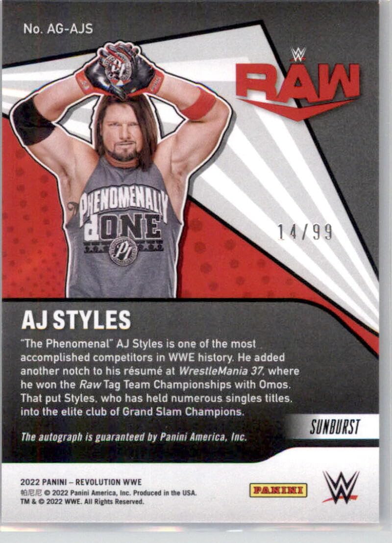 Amazon.com: 2022 Panini Revolution WWE Autographs Sunburst #26 AJ