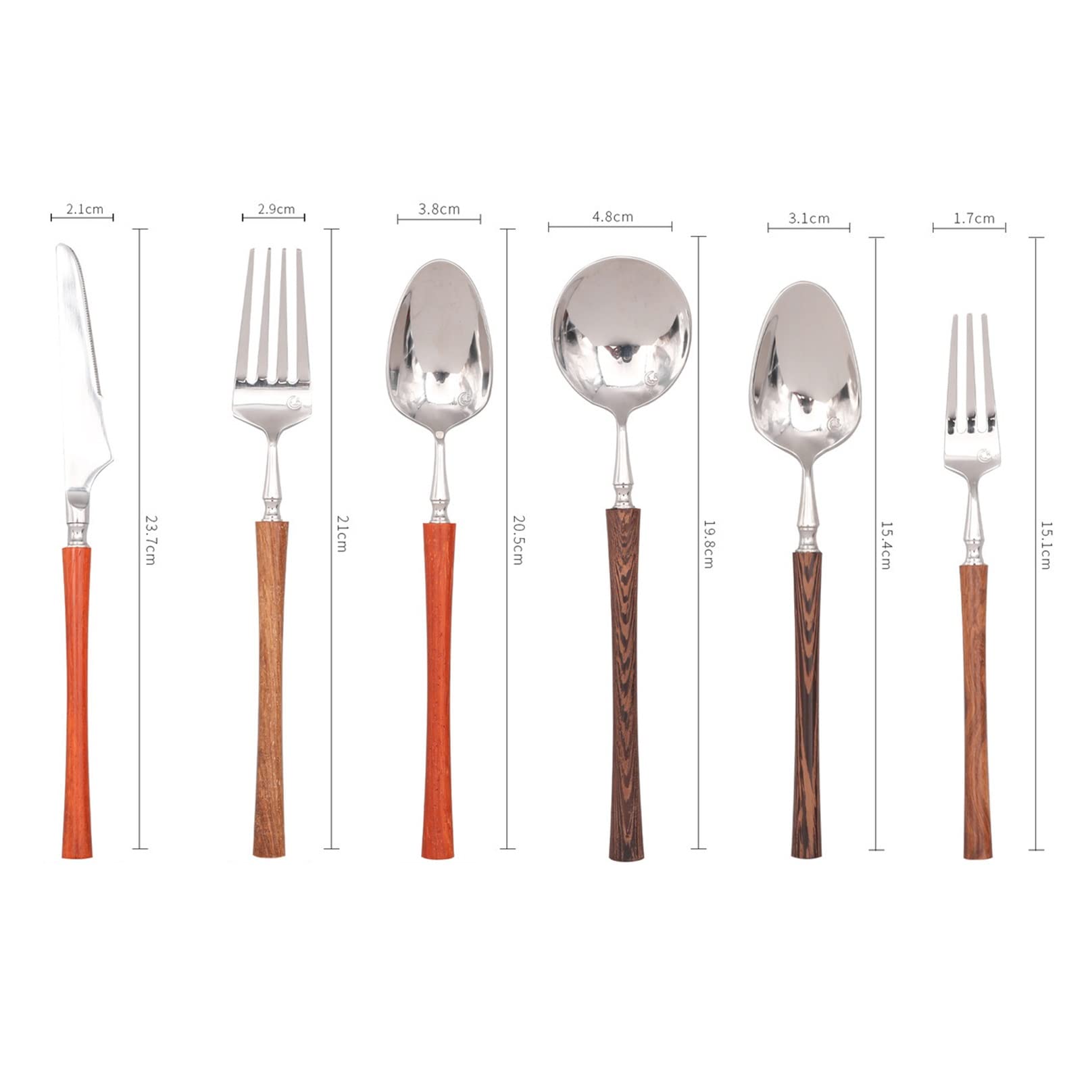 Amazon | 木製ハンドル食器6点セット ステンレススチール銀食器セット
