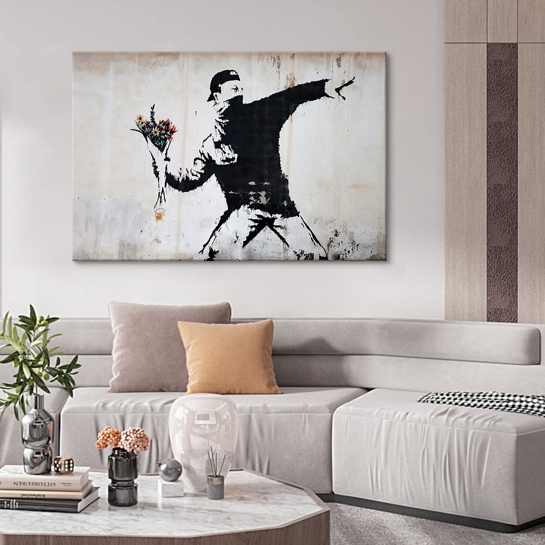 Amazon.co.jp: バンクシー 花束を投げる男 アートパネル 1枚 飾り絵