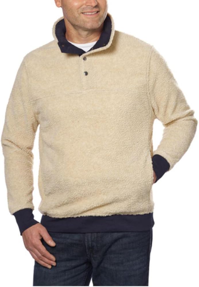 Jachs Mens Cabin Sherpa Fleece Mock Neck Pullover (X-Large, Cream