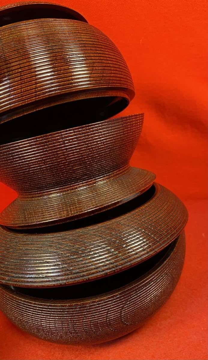 Amazon.co.jp: 時代漆器『木製信玄弁当』瓢箪千筋天然木製溜塗菓子器