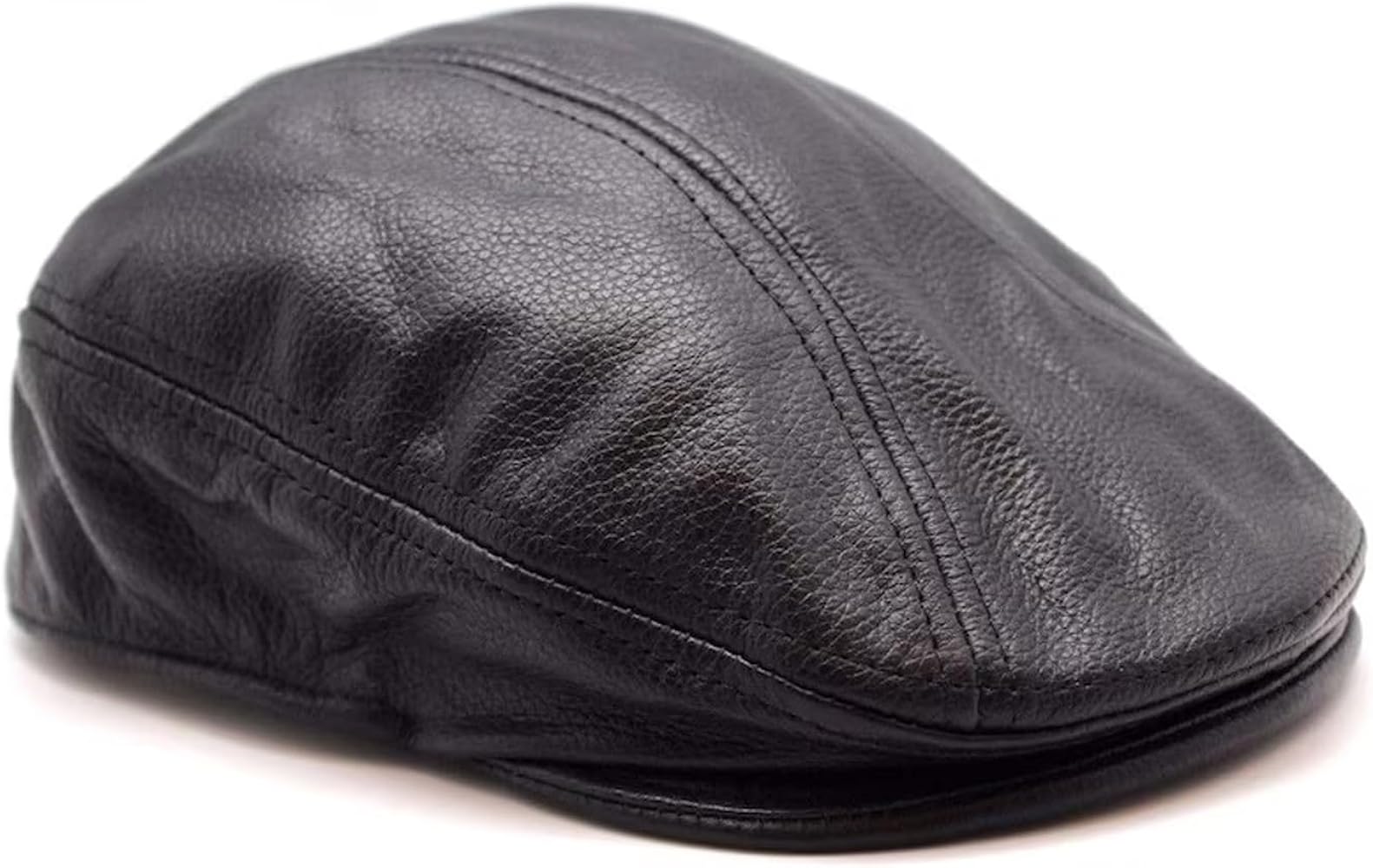 Lesa Collection Unisex Black Cowhide Leather Flat Cap