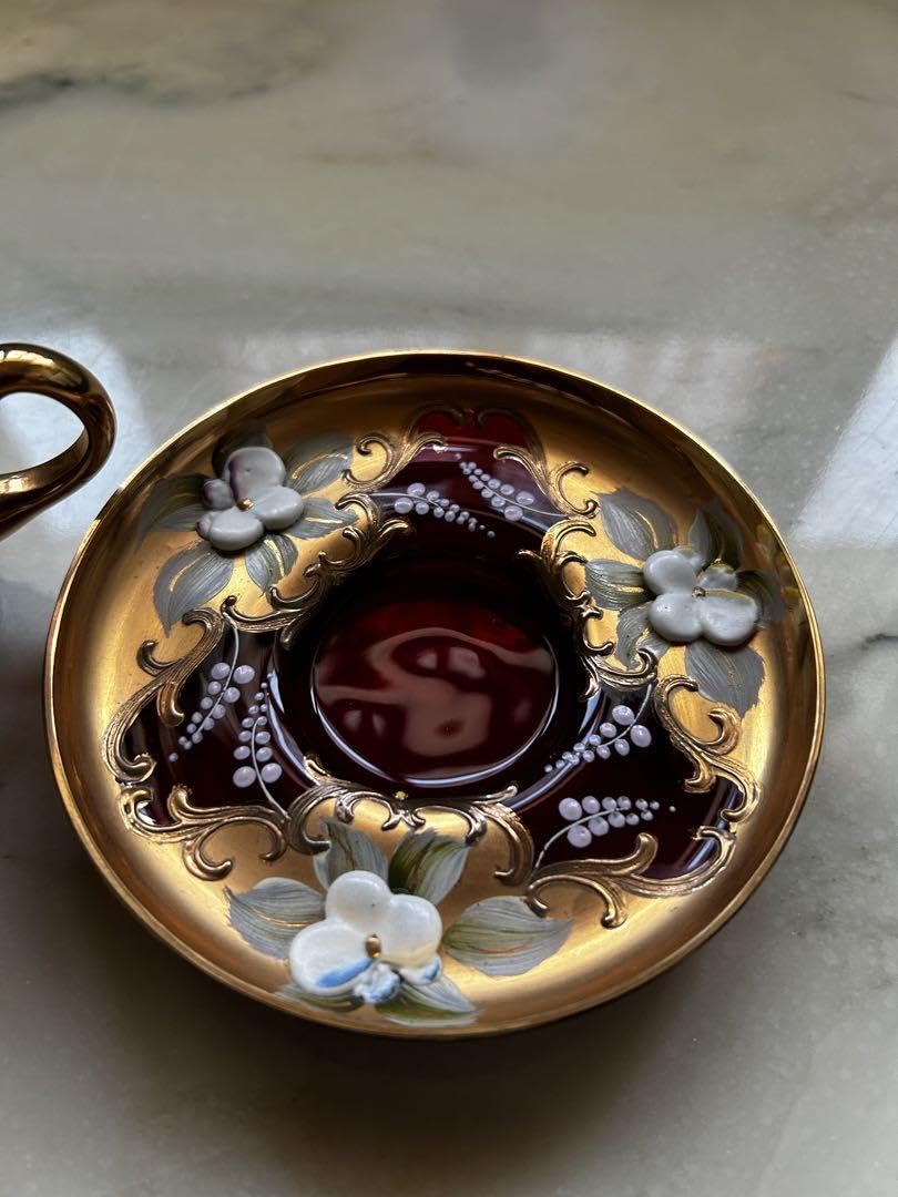 ムラーノ ベネチアングラス 人物金彩コンポート 直径25.8㎝東な7