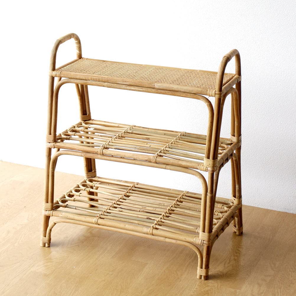 Amazon｜シェルフ おしゃれ 3段 ラタン ディスプレイラック オープン