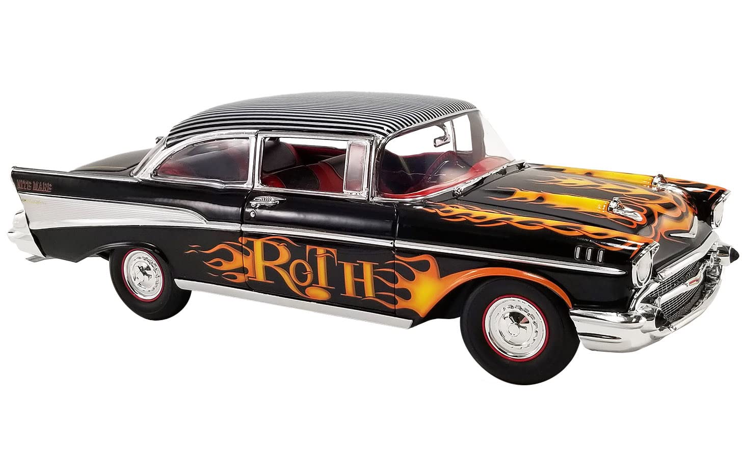 Amazon.com: 1957 Chevy Bel Air Black with Flames and Pinstripe Top