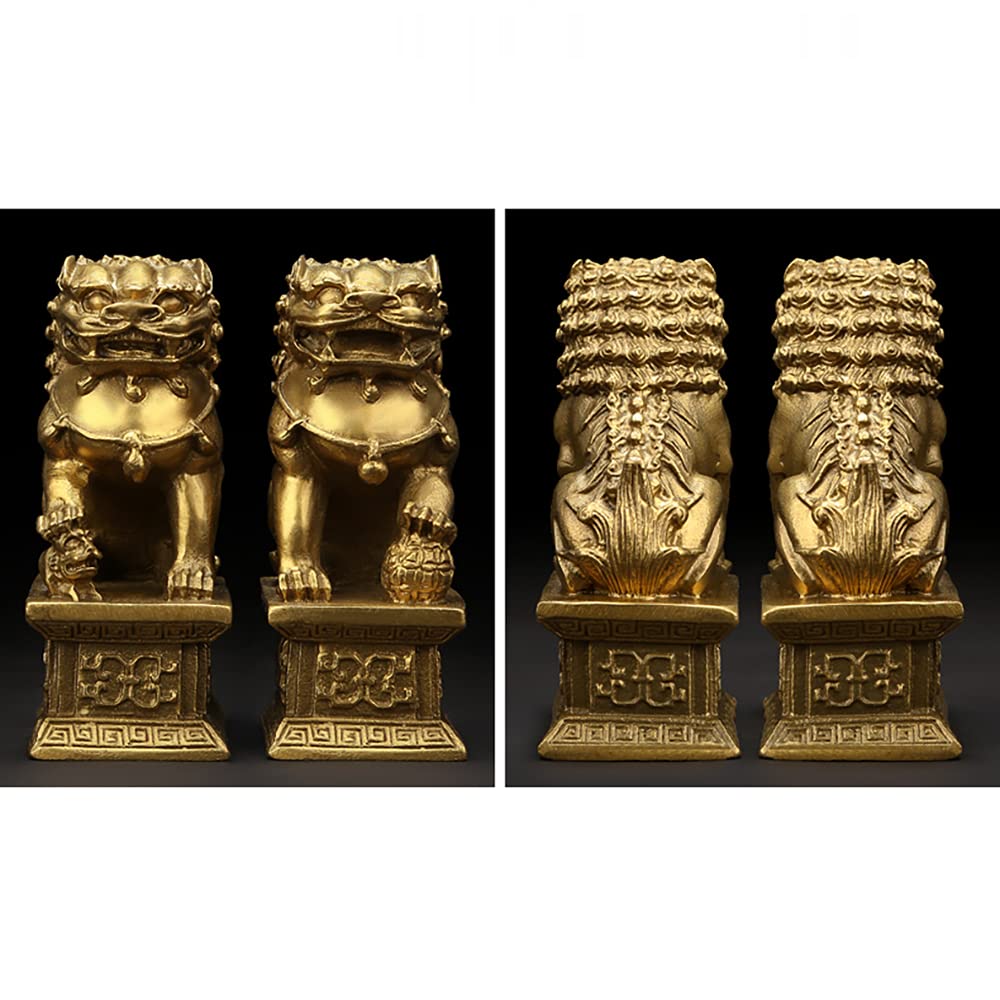 Amazon.co.jp: 獅子 狛犬 招財 雄雌セット 一対 銅製 風水グッズ 風水